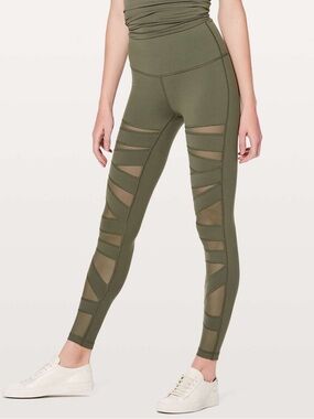 Lululemon Wunder Under Pant (Hi-Rise) *Tech Mesh 28" Sage size 8
